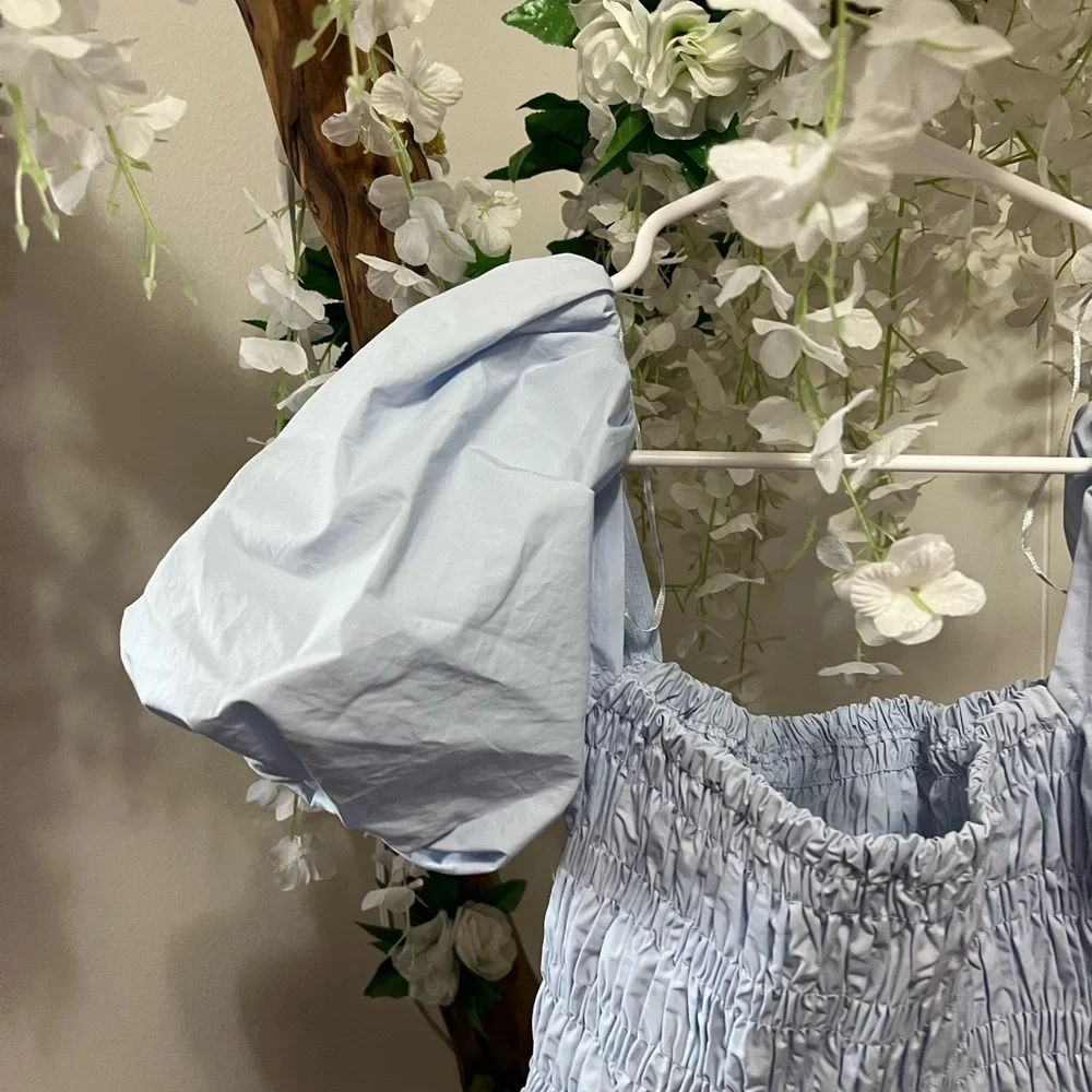 Astr Blue Puff Sleeve Blouse
